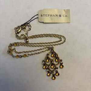 Stephan & Co. Gold Tone Topaz Rhinestone Chandelier Pendant Necklace NWT